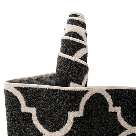 Black and White 2' 7 x 8' Trellis Runner Area Rug Geometric Modern Unique Durable Easy Clean Carpet for Contemporary Interior Design for Sale at Rug Engine