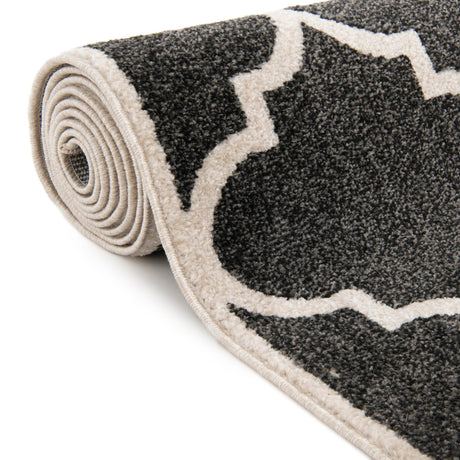 Black and White 2' 7 x 8' Trellis Runner Area Rug Geometric Modern Unique Durable Easy Clean Carpet for Contemporary Interior Design for Sale at Rug Engine