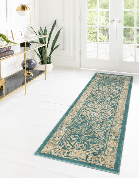 Teal 3' x 13' 1 Oslo Runner Area Rug 100% Polypropylene Traditional Classic Vintage Distressed Carpet for Indoor Home Decor for Sale at Rug Engine