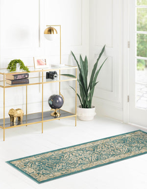 Teal 2' 7 x 10' Oslo Runner Area Rug 100% Polypropylene Traditional Classic Vintage Distressed Carpet for Indoor Home Decor for Sale at Rug Engine