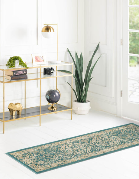 Teal 3' x 13' 1 Oslo Runner Area Rug 100% Polypropylene Traditional Classic Vintage Distressed Carpet for Indoor Home Decor for Sale at Rug Engine