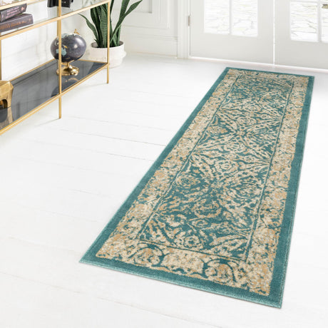 Teal 2' 7 x 10' Oslo Runner Area Rug 100% Polypropylene Traditional Classic Vintage Distressed Carpet for Indoor Home Decor for Sale at Rug Engine