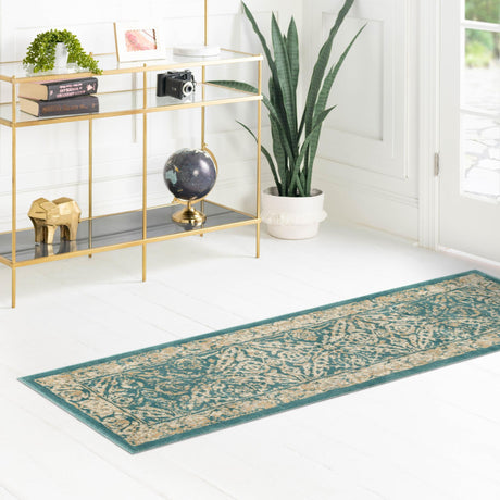 Teal 2' 7 x 10' Oslo Runner Area Rug 100% Polypropylene Traditional Classic Vintage Distressed Carpet for Indoor Home Decor for Sale at Rug Engine