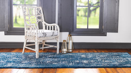 Navy Blue 3' x 13' Oslo Runner Area Rug 100% Polypropylene Traditional Classic Vintage Distressed Carpet for Indoor Home Decor for Sale at Rug Engine