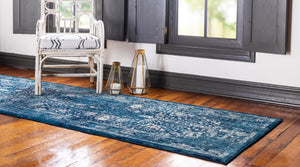 Navy Blue 3' x 13' Oslo Runner Area Rug 100% Polypropylene Traditional Classic Vintage Distressed Carpet for Indoor Home Decor for Sale at Rug Engine