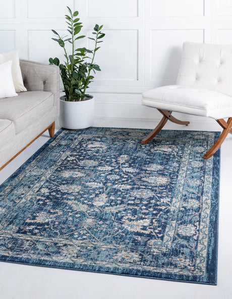 Navy Blue 5' x 8' Oslo Rectangle Area Rug 100% Polypropylene Traditional Classic Vintage Distressed Carpet for Indoor Home Decor for Sale at Rug Engine