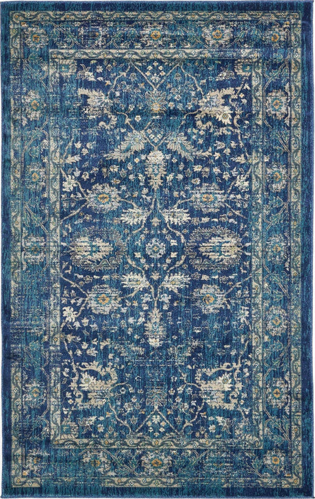 Navy Blue 5' x 8' Oslo Rectangle Area Rug 100% Polypropylene Traditional Classic Vintage Distressed Carpet for Indoor Home Decor for Sale at Rug Engine