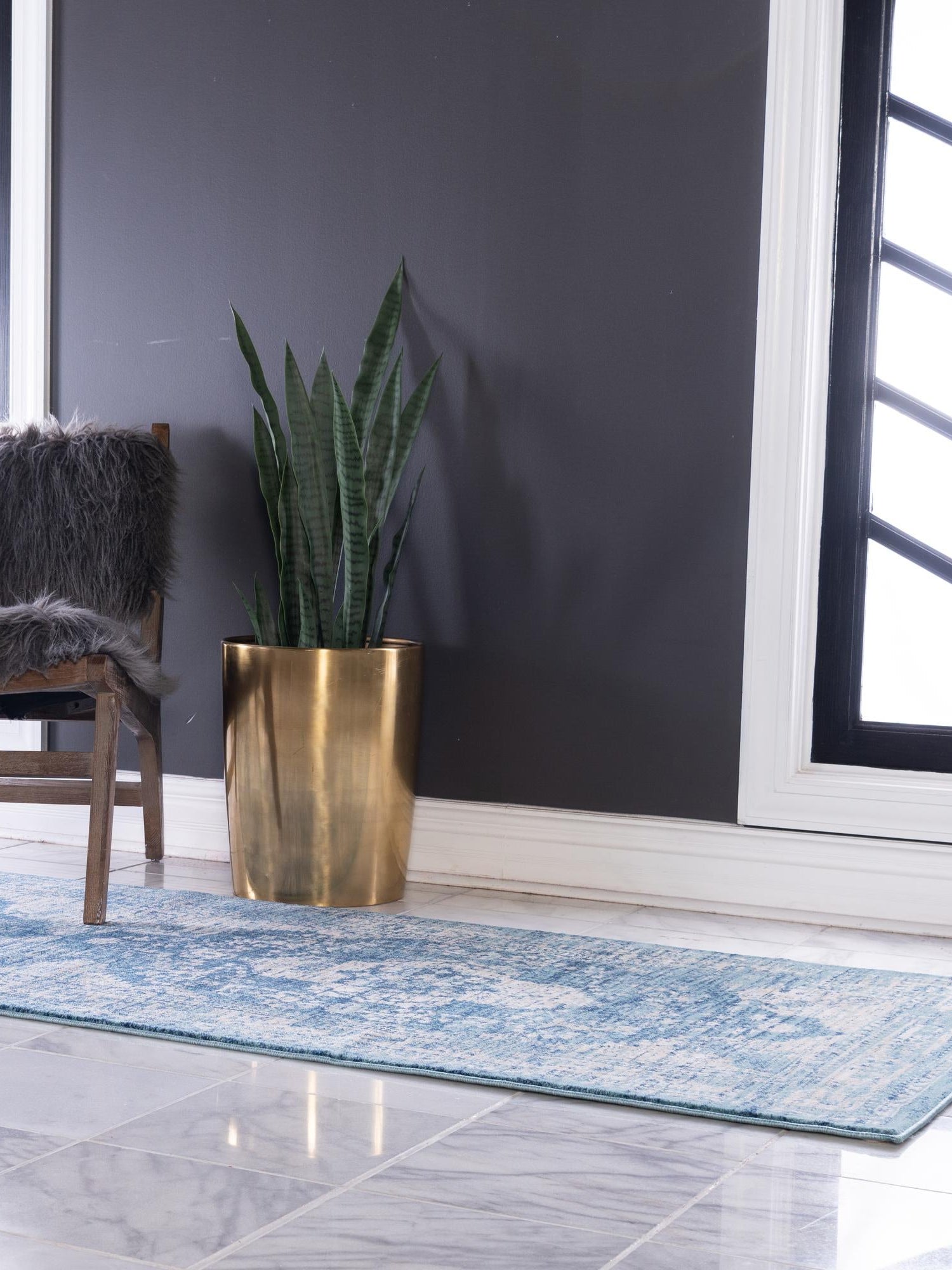 Navy Blue 2' 7 x 10' Oslo Runner Area Rug 100% Polypropylene Traditional Classic Vintage Distressed Carpet for Indoor Home Decor for Sale at Rug Engine
