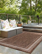 Brown 7' 1 x 10' Outdoor Border Rectangle Area Rug Weather Resistant for Patio, Deck, Terrace, Balcony, Porch 100% Polypropylene Classic Bordered Carpet for Sale at Rug Engine