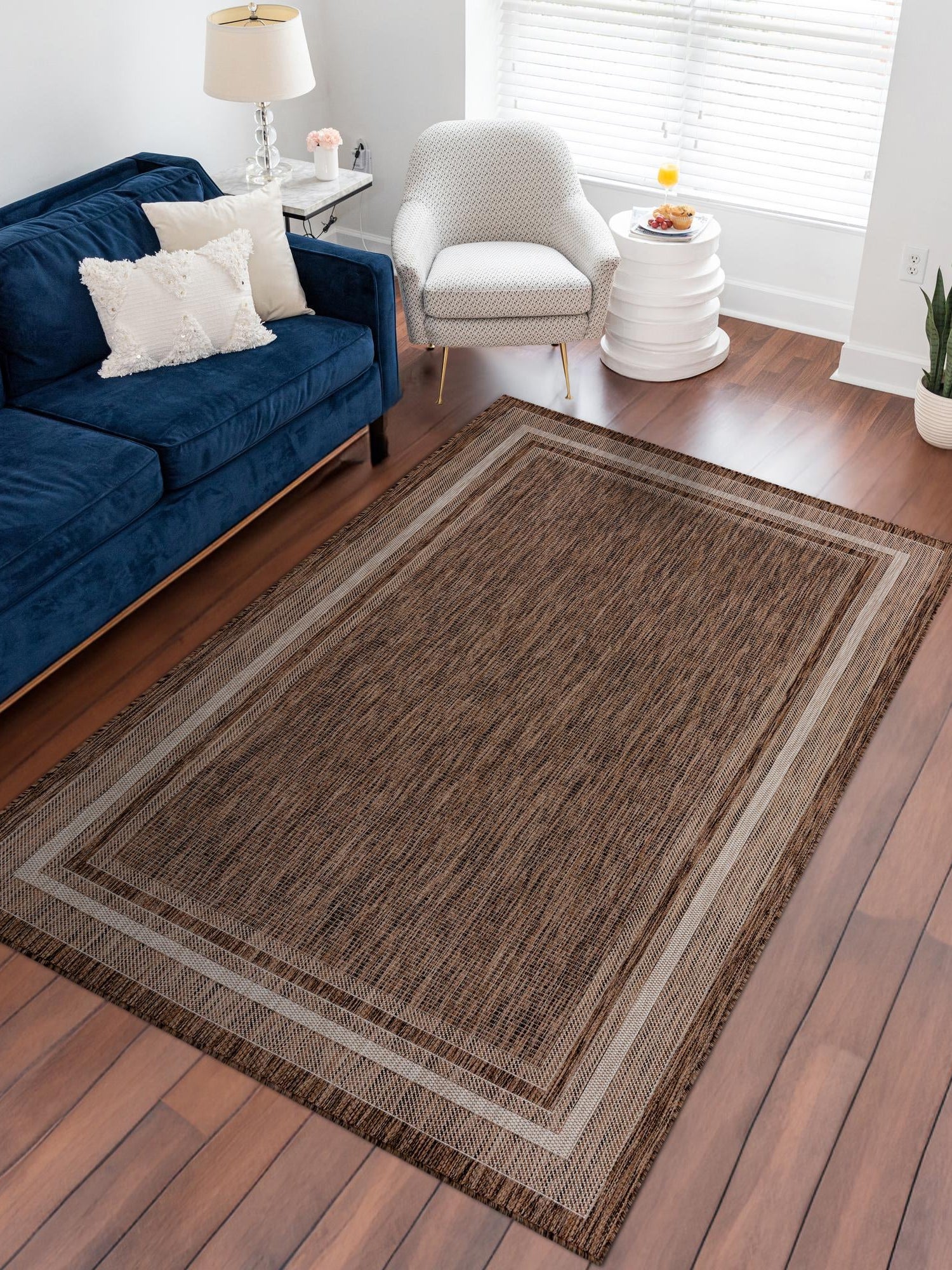 Brown 9' x 12' Outdoor Border Rectangle Area Rug Weather Resistant for Patio, Deck, Terrace, Balcony, Porch 100% Polypropylene Classic Bordered Carpet for Sale at Rug Engine