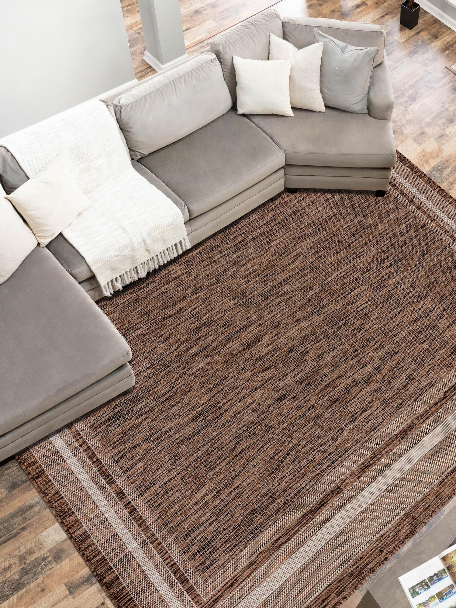 Brown 2' x 3' 1 Outdoor Border Rectangle Area Rug Weather Resistant for Patio, Deck, Terrace, Balcony, Porch 100% Polypropylene Classic Bordered Carpet for Sale at Rug Engine