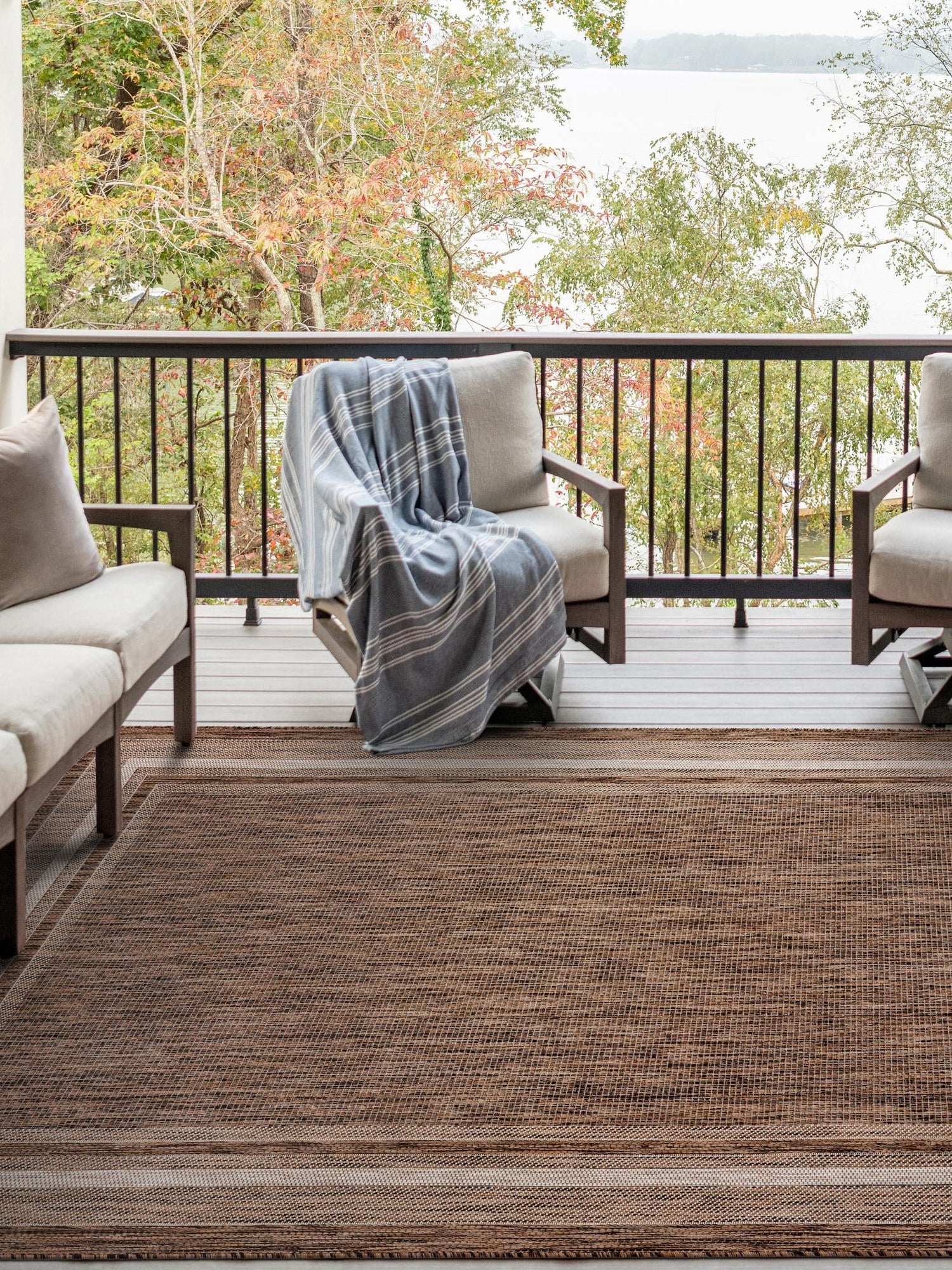 Brown 2' x 3' 1 Outdoor Border Rectangle Area Rug Weather Resistant for Patio, Deck, Terrace, Balcony, Porch 100% Polypropylene Classic Bordered Carpet for Sale at Rug Engine