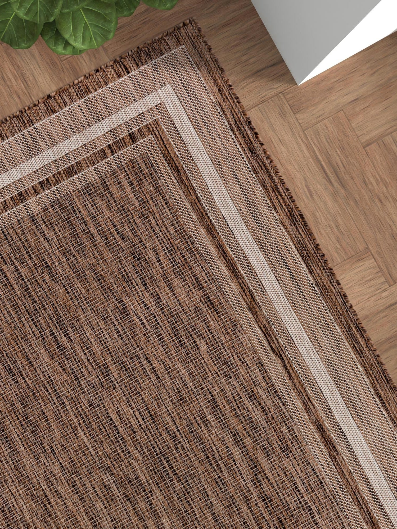 Brown 6' 1 x 9' Outdoor Border Rectangle Area Rug Weather Resistant for Patio, Deck, Terrace, Balcony, Porch 100% Polypropylene Classic Bordered Carpet for Sale at Rug Engine