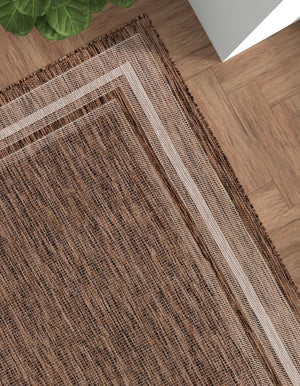 Brown 6' 1 x 9' Outdoor Border Rectangle Area Rug Weather Resistant for Patio, Deck, Terrace, Balcony, Porch 100% Polypropylene Classic Bordered Carpet for Sale at Rug Engine
