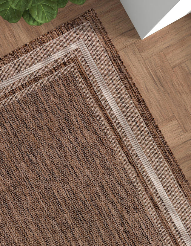 Brown 6' 1 x 9' Outdoor Border Rectangle Area Rug Weather Resistant for Patio, Deck, Terrace, Balcony, Porch 100% Polypropylene Classic Bordered Carpet for Sale at Rug Engine
