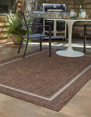 Brown 7' 1 x 10' Outdoor Border Rectangle Area Rug Weather Resistant for Patio, Deck, Terrace, Balcony, Porch 100% Polypropylene Classic Bordered Carpet for Sale at Rug Engine