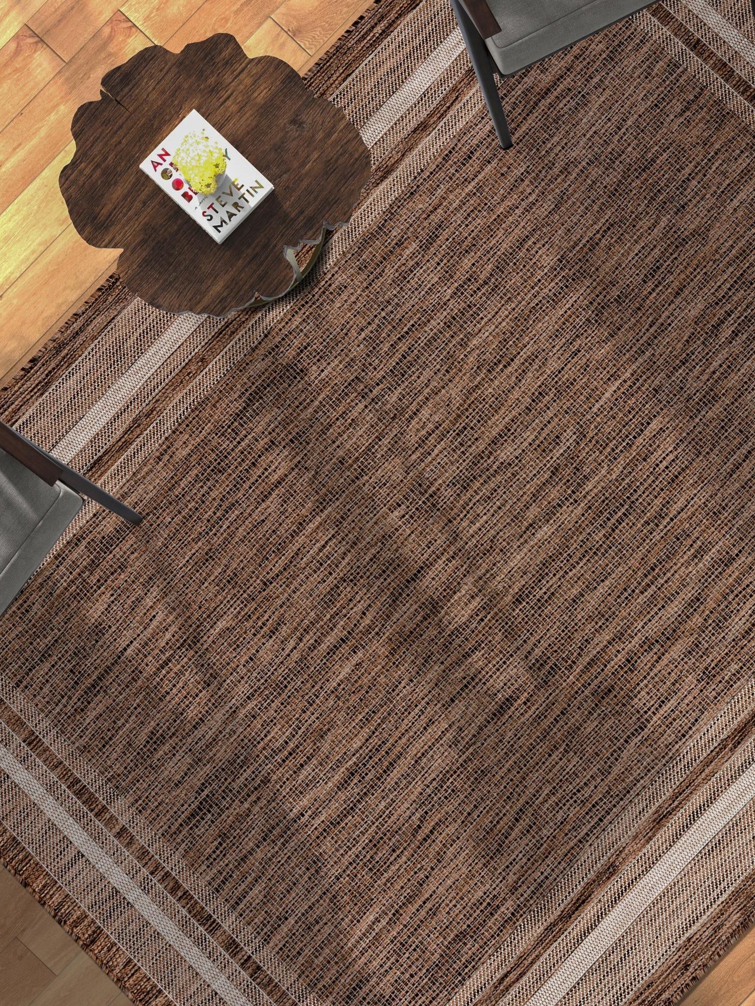Brown 9' x 12' Outdoor Border Rectangle Area Rug Weather Resistant for Patio, Deck, Terrace, Balcony, Porch 100% Polypropylene Classic Bordered Carpet for Sale at Rug Engine