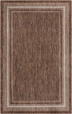 Brown 5' 3 x 8' Outdoor Border Rectangle Rug
