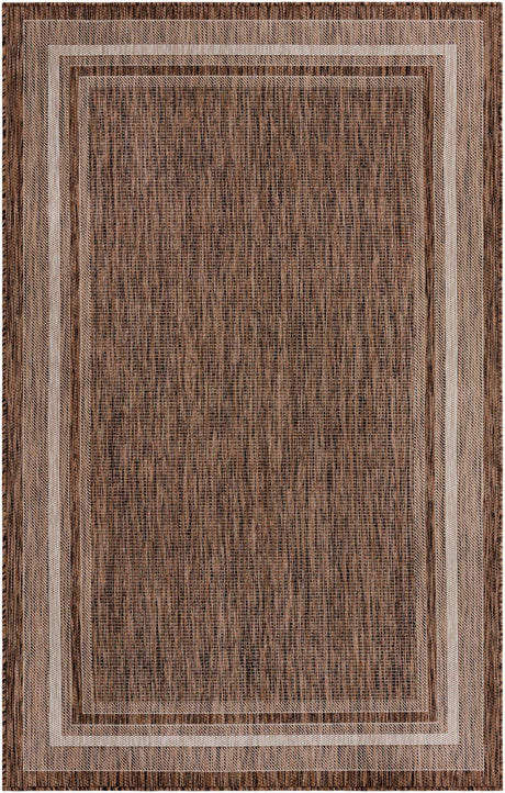 Brown 5' 3 x 8' Outdoor Border Rectangle Rug