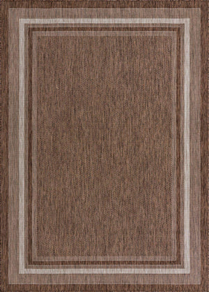 Brown 7' 1 x 10' Outdoor Border Rectangle Area Rug Weather Resistant for Patio, Deck, Terrace, Balcony, Porch 100% Polypropylene Classic Bordered Carpet for Sale at Rug Engine