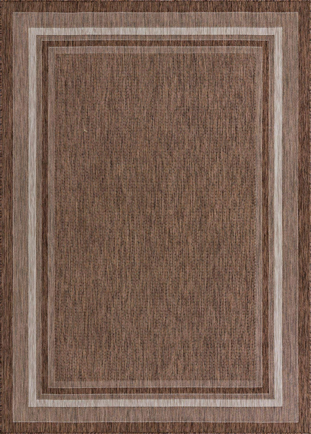 Brown 7' 1 x 10' Outdoor Border Rectangle Area Rug Weather Resistant for Patio, Deck, Terrace, Balcony, Porch 100% Polypropylene Classic Bordered Carpet for Sale at Rug Engine