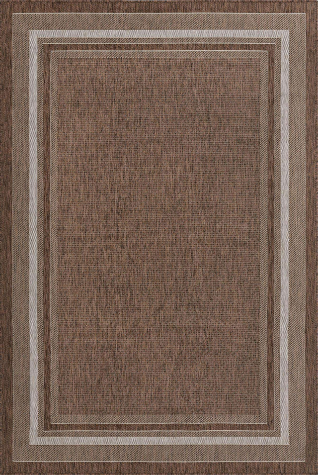 Brown 6' 1 x 9' Outdoor Border Rectangle Area Rug Weather Resistant for Patio, Deck, Terrace, Balcony, Porch 100% Polypropylene Classic Bordered Carpet for Sale at Rug Engine