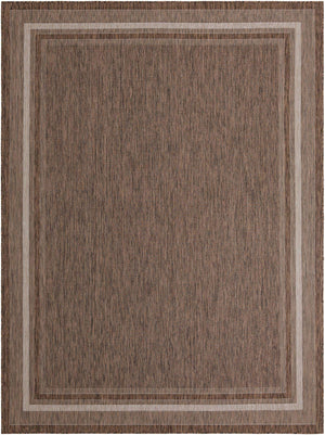 Brown 9' x 12' Outdoor Border Rectangle Rug