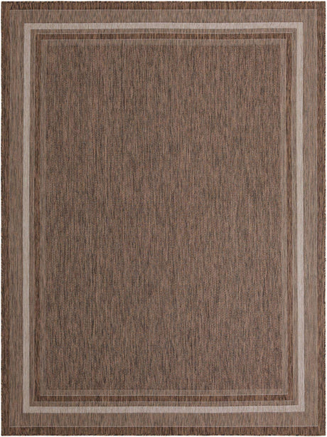 Brown 9' x 12' Outdoor Border Rectangle Rug