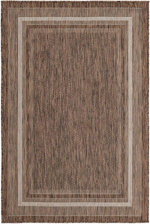 Brown 4' 1 x 6' 1 Outdoor Border Rectangle Area Rug Weather Resistant for Patio, Deck, Terrace, Balcony, Porch 100% Polypropylene Classic Bordered Carpet for Sale at Rug Engine