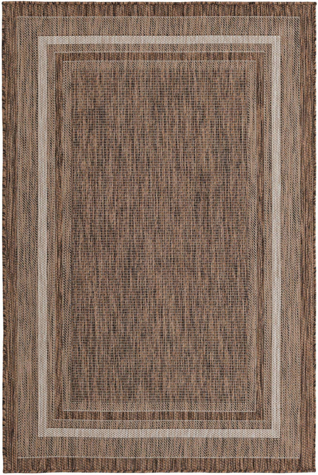 Brown 4' 1 x 6' 1 Outdoor Border Rectangle Area Rug Weather Resistant for Patio, Deck, Terrace, Balcony, Porch 100% Polypropylene Classic Bordered Carpet for Sale at Rug Engine