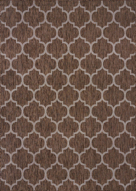 Brown 7' 10 x 11' Outdoor Trellis Rectangle Area Rug Weather Resistant for Patio, Deck, Terrace, Balcony, Porch