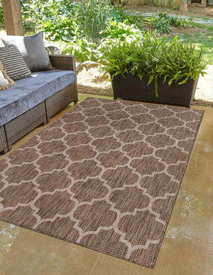 Brown 5' 3 x 8' Outdoor Trellis Rectangle Area Rug Weather Resistant for Patio, Deck, Terrace, Balcony, Porch Geometric Design Water Safe Outside Carpet for Sale at Rug Engine
