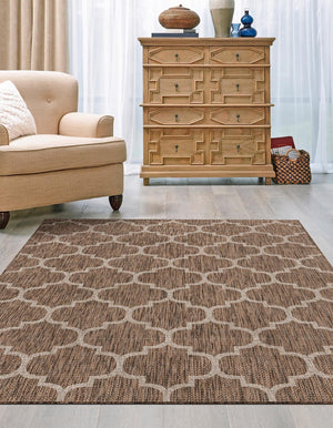 Brown 9' x 12' Outdoor Trellis Rectangle Area Rug Weather Resistant for Patio, Deck, Terrace, Balcony, Porch Geometric Design Water Safe Outside Carpet for Sale at Rug Engine