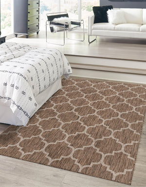 Brown 5' 3 x 8' Outdoor Trellis Rectangle Area Rug Weather Resistant for Patio, Deck, Terrace, Balcony, Porch Geometric Design Water Safe Outside Carpet for Sale at Rug Engine