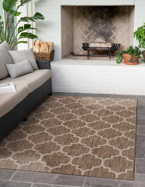 Brown 5' 3 x 8' Outdoor Trellis Rectangle Area Rug Weather Resistant for Patio, Deck, Terrace, Balcony, Porch Geometric Design Water Safe Outside Carpet for Sale at Rug Engine