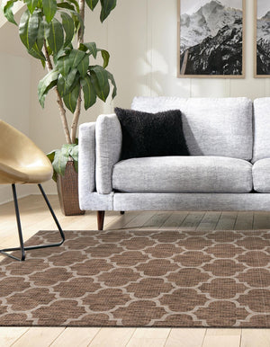 Brown 7' 1 x 10' Outdoor Trellis Rectangle Area Rug Weather Resistant for Patio, Deck, Terrace, Balcony, Porch Geometric Design Water Safe Outside Carpet for Sale at Rug Engine