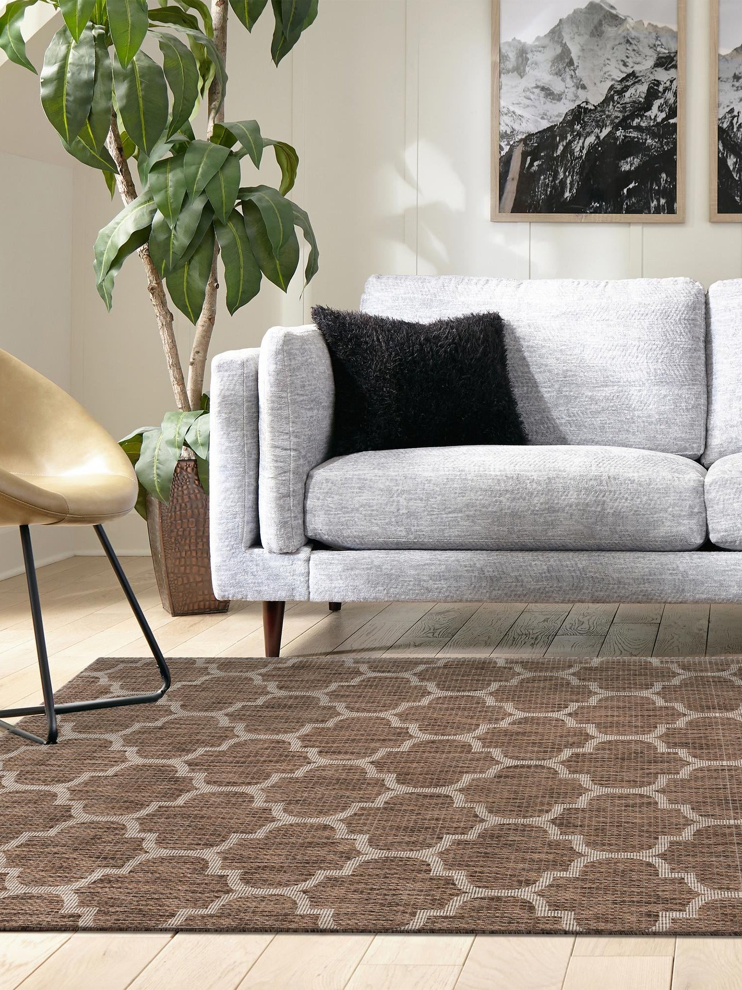 Brown 7' 10 x 11' Outdoor Trellis Rectangle Area Rug Weather Resistant for Patio, Deck, Terrace, Balcony, Porch