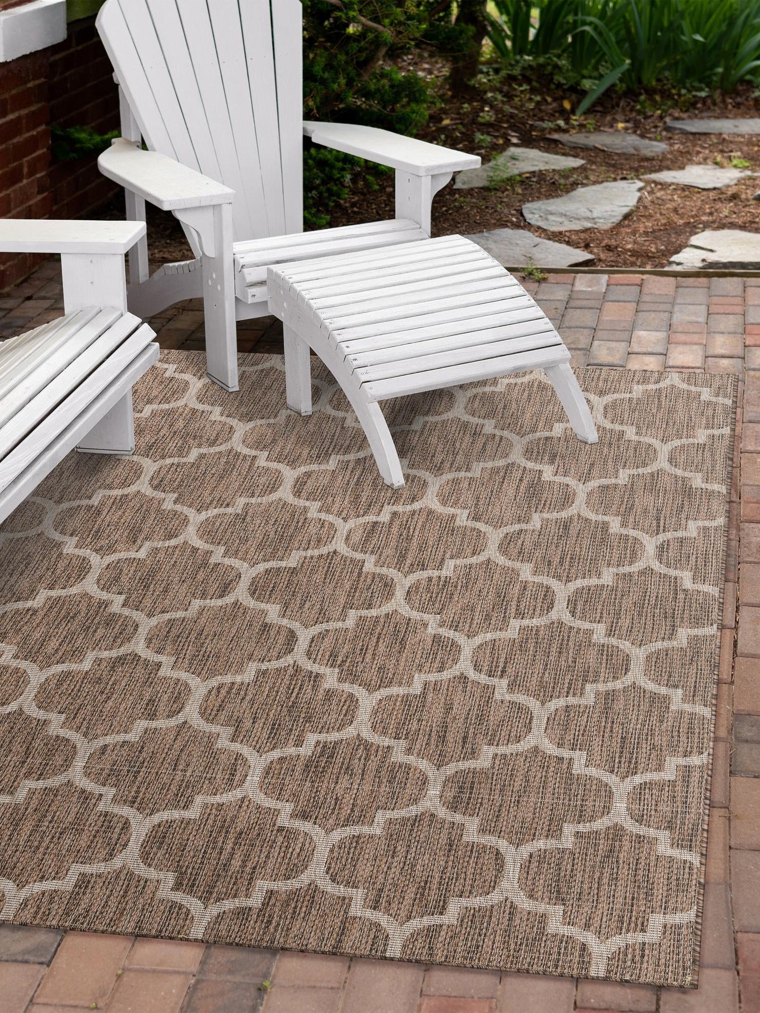 Brown 9' x 12' Outdoor Trellis Rectangle Area Rug Weather Resistant for Patio, Deck, Terrace, Balcony, Porch Geometric Design Water Safe Outside Carpet for Sale at Rug Engine
