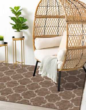 Brown 9' x 12' Outdoor Trellis Rectangle Area Rug Weather Resistant for Patio, Deck, Terrace, Balcony, Porch Geometric Design Water Safe Outside Carpet for Sale at Rug Engine