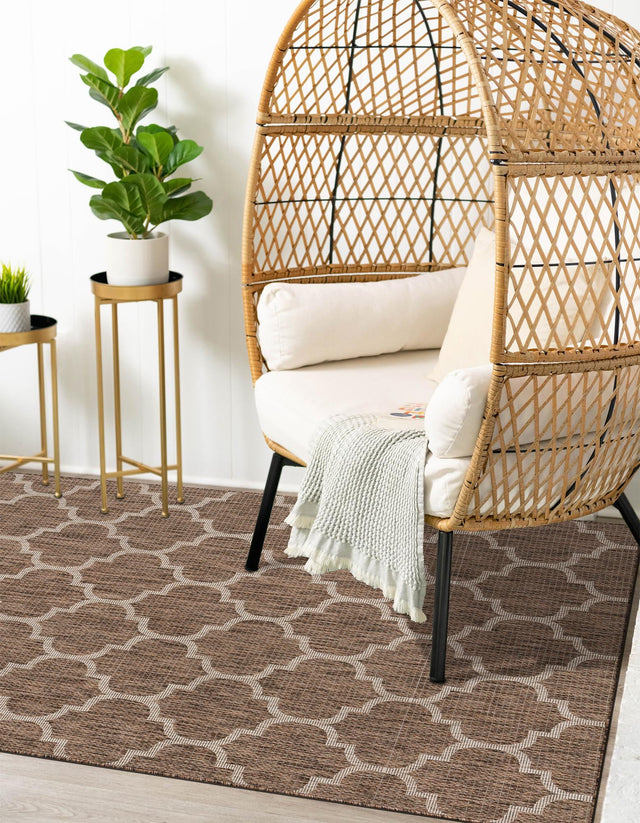 Brown 9' x 12' Outdoor Trellis Rectangle Area Rug Weather Resistant for Patio, Deck, Terrace, Balcony, Porch Geometric Design Water Safe Outside Carpet for Sale at Rug Engine