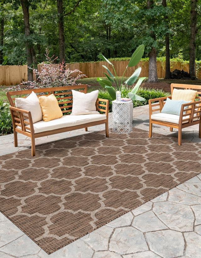 Brown 5' 3 x 8' Outdoor Trellis Rectangle Area Rug Weather Resistant for Patio, Deck, Terrace, Balcony, Porch Geometric Design Water Safe Outside Carpet for Sale at Rug Engine