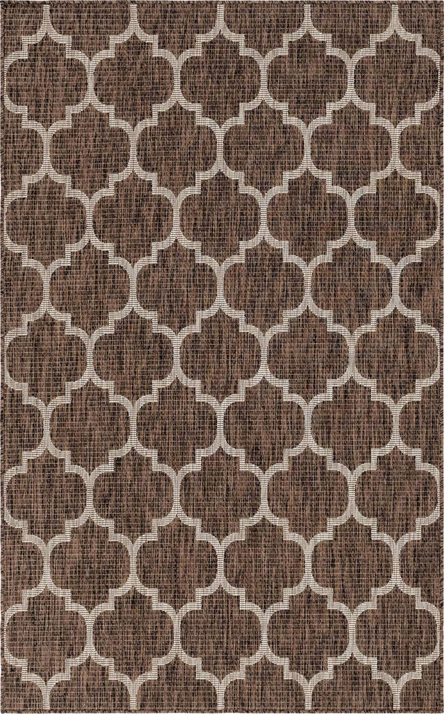 Brown 5' 3 x 8' Outdoor Trellis Rectangle Area Rug Weather Resistant for Patio, Deck, Terrace, Balcony, Porch Geometric Design Water Safe Outside Carpet for Sale at Rug Engine