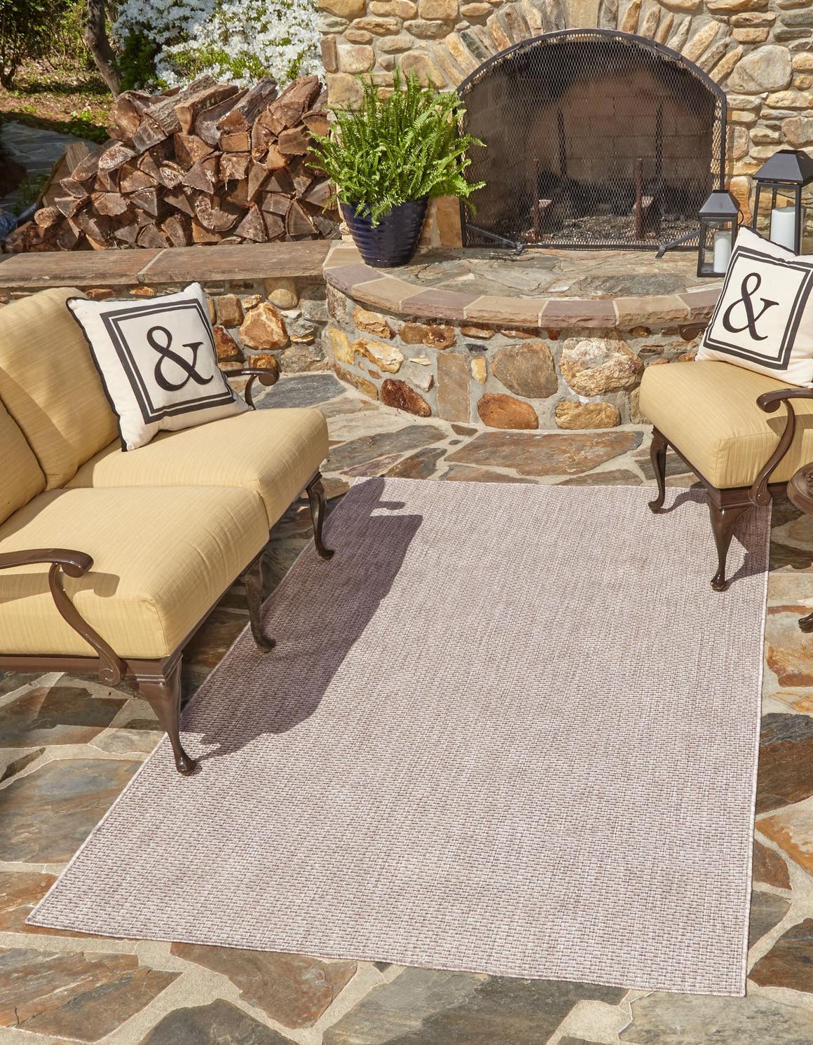Beige 4' 1 x 6' 1 Outdoor Solid Rectangle Area Rug Weather Resistant for Patio, Deck, Terrace, Balcony, Porch Discounted Clearance Final Sale 100% Polypropylene Minimalist Waterproof Carpet for Sale at Rug Engine