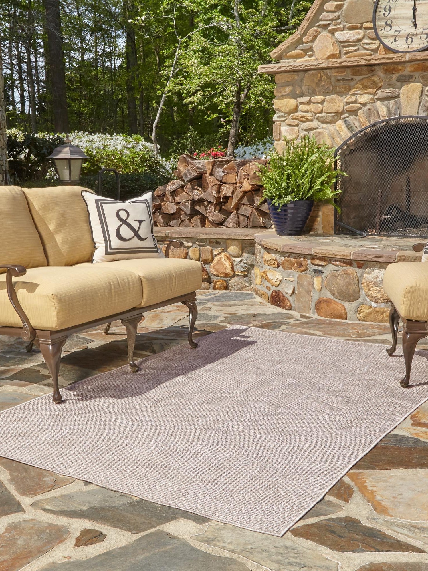 Beige 4' 1 x 6' 1 Outdoor Solid Rectangle Area Rug Weather Resistant for Patio, Deck, Terrace, Balcony, Porch Discounted Clearance Final Sale 100% Polypropylene Minimalist Waterproof Carpet for Sale at Rug Engine