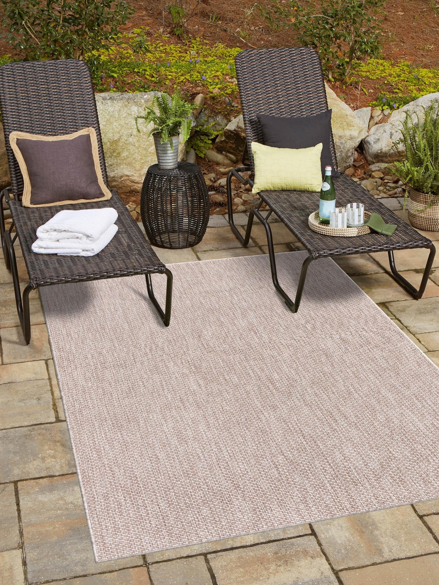 Beige 4' 1 x 6' 1 Outdoor Solid Rectangle Area Rug Weather Resistant for Patio, Deck, Terrace, Balcony, Porch Discounted Clearance Final Sale 100% Polypropylene Minimalist Waterproof Carpet for Sale at Rug Engine