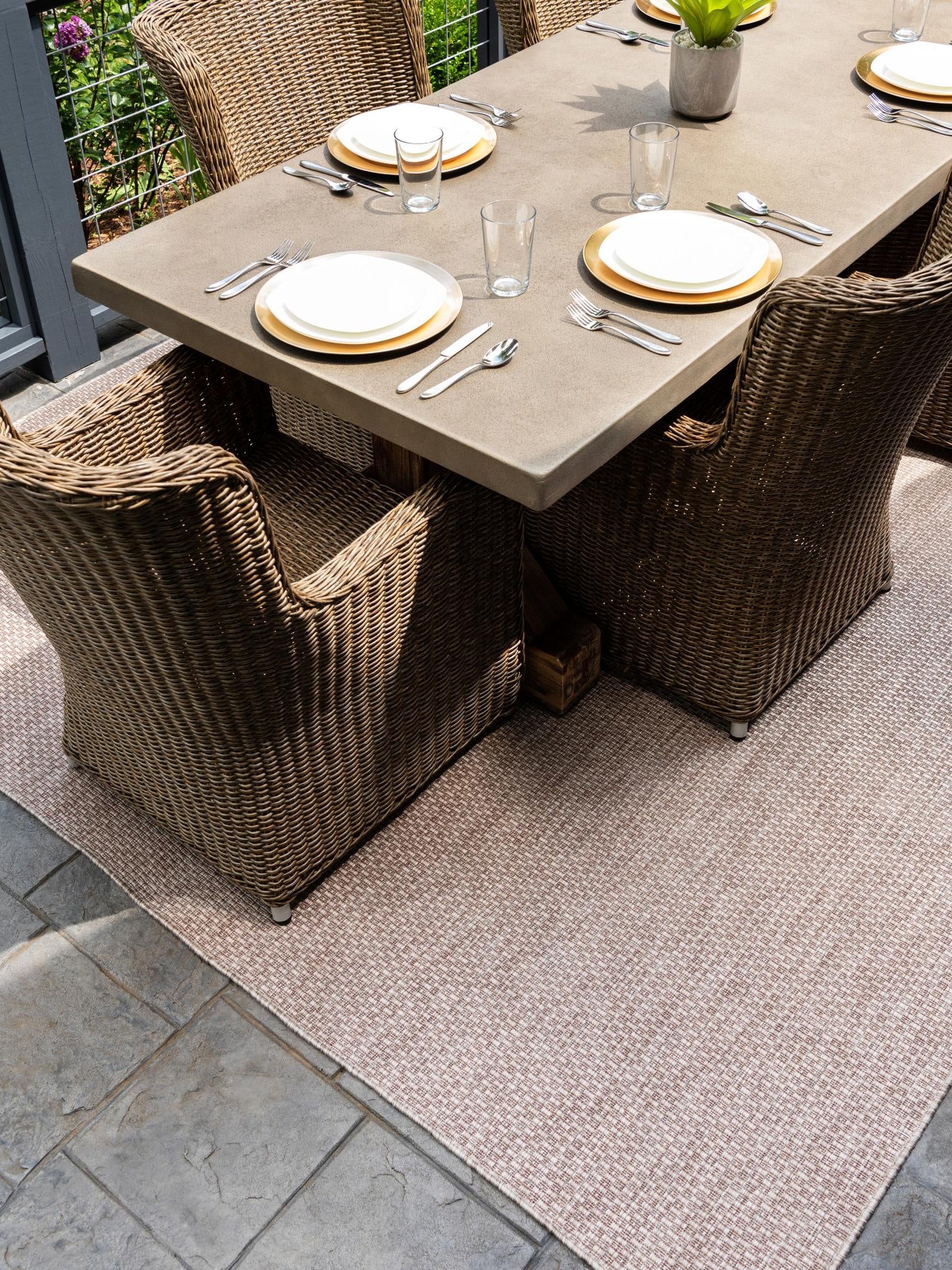 Beige 6' 1 x 9' Outdoor Solid Rectangle Area Rug Weather Resistant for Patio, Deck, Terrace, Balcony, Porch 100% Polypropylene Minimalist Waterproof Carpet for Sale at Rug Engine