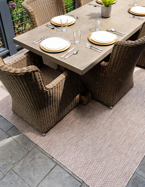 Beige 6' 1 x 9' Outdoor Solid Rectangle Area Rug Weather Resistant for Patio, Deck, Terrace, Balcony, Porch 100% Polypropylene Minimalist Waterproof Carpet for Sale at Rug Engine