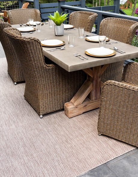 Beige 4' 1 x 6' 1 Outdoor Solid Rectangle Area Rug Weather Resistant for Patio, Deck, Terrace, Balcony, Porch Discounted Clearance Final Sale 100% Polypropylene Minimalist Waterproof Carpet for Sale at Rug Engine