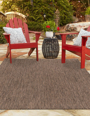 Light Brown 5' 3 x 7' 1 Outdoor Solid Rectangle Area Rug Weather Resistant for Patio, Deck, Terrace, Balcony, Porch 100% Polypropylene Minimalist Waterproof Carpet for Sale at Rug Engine