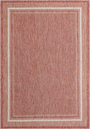 Rust Red 7' 10 x 11' Outdoor Border Rectangle Area Rug Weather Resistant for Patio, Deck, Terrace, Balcony, Porch 100% Polypropylene Classic Bordered Carpet for Sale at Rug Engine
